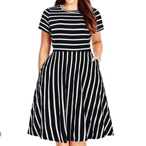 New Stripped fit & flare Dress with Pockets